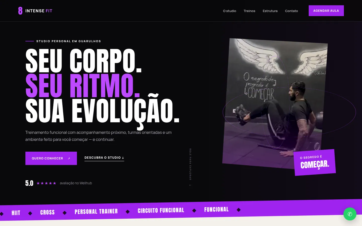 Página inicial do modelo de site fitness Intense Fit