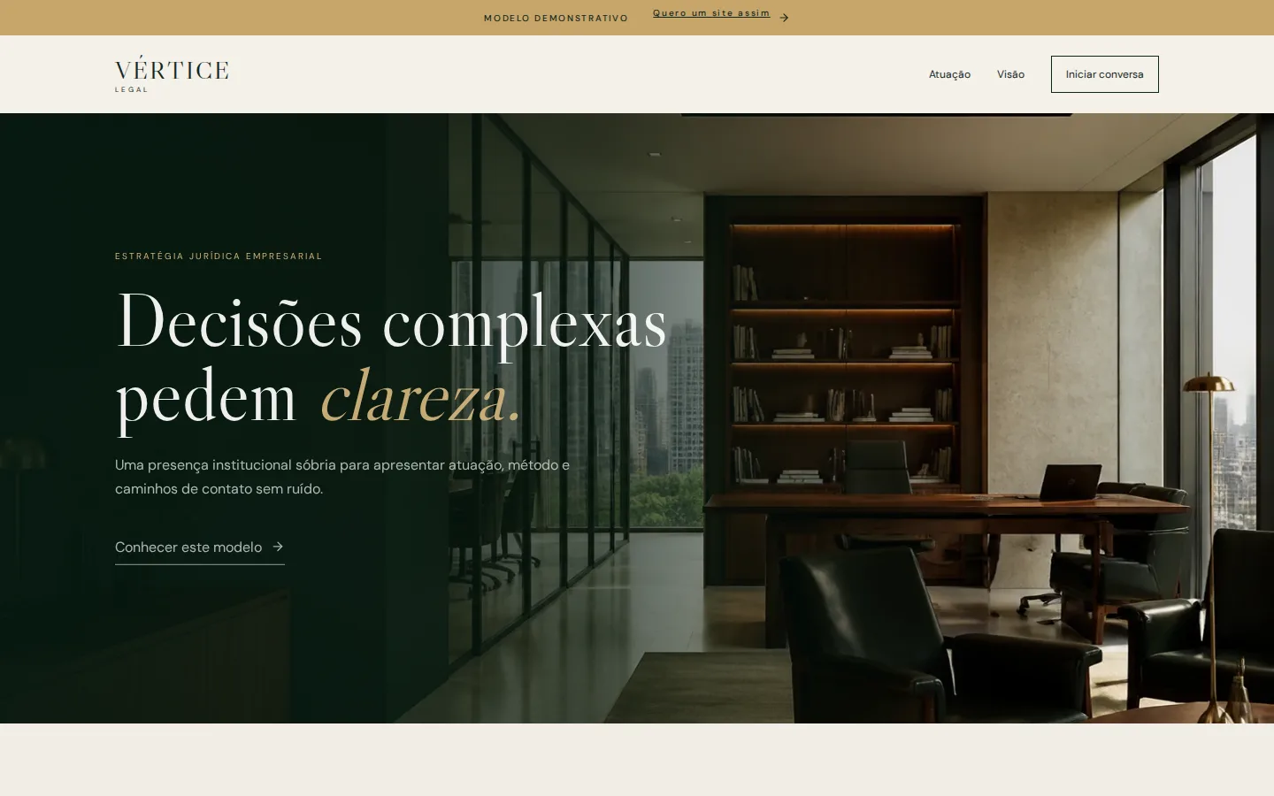 Site institucional demonstrativo Vértice Legal